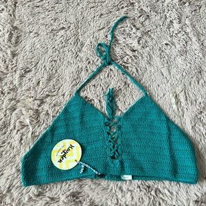 Hayden Teal Crochet Crop Top